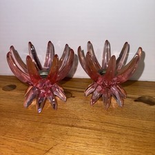 Vintage Friedel Ges Gesch Pink Lucite Candle Holders Set of 2 MCM Atomic Sputnik picture