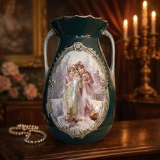 Victorian Porcelain Vase, Vintage, Hand Painted, Double Handle, Decor picture