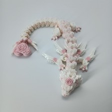 Articulated Rose Heart Dragon 3D Printed - Cinderwing3D - Pearl White & Pink 13