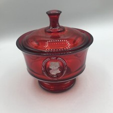 Westmoreland Ruby Cameo Covered Candy Dish - Signed S Carroll 1979 picture