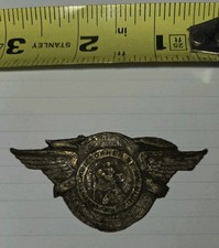 Vintage St Christopher Be My Guide Winged Auto Visor Pin Globe Travel Badge 3in picture