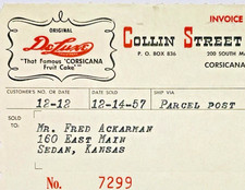 Collin Street Bakery Sales Receipt Fruitcake Advertising Invoice Corsicana Texas picture
