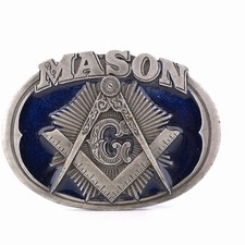 Vintage 1985 C+J Mason Masonic Belt Buckle Blue Enamel Freemason Made in USA picture