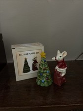 Christmas Cracker Barrel Mouse And Tree Salt And Pepper Shakers  Set picture