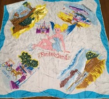 Vtg Fantasyland DISNEYLAND Scarf Tinkerbell Tomorrowland 29” Sheer Hand Rolled picture