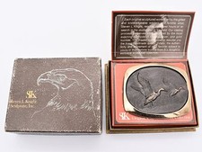 Solid Bronze Mallards Ducks SL Knight Vintage Belt Buckle picture