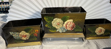 TOLEWARE RECTANGULAR HANDPAINTED 3 PC NESTING PLANTERS HANDLED LARGEST -8X 6X 5