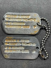 WW2 WWII US Army Military US Dog Tags ID Tags Marion Stout SUNNYSIDE WA Notched picture