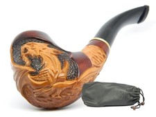 Dr. Watson Hand-Carved Pear Wood Dragon Tobacco Pipe Bent 9mm Filter Egg Shape picture