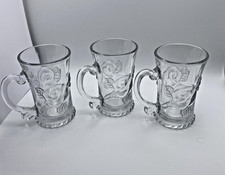 3 Vintage KSA Glass 5 oz Cappuccino Mugs Embossed Rose Cottagecore Romantic picture