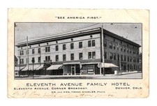 1910 Eleventh Avenue Family Hotel Denver CO Postcard 