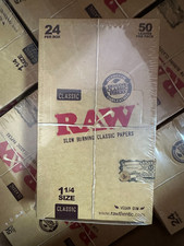 Raw 1.25 (1 1/4) Classic Cigarette Rolling Paper Full Box 24 pk~Factory Sealed picture