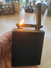 Vintage Table Lighter Black Leather Made in France (WORKING) picture