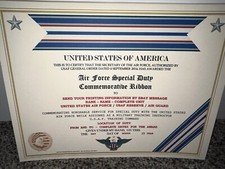 U.S. AIR FORCE SPECIAL DUTY RIBBON COMMEMORATIVE CERTIFICATE ~W/PRINTING TYPE-1 picture