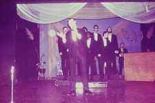 1960s Unknown 35mm Slide Male Singers Band Performance Stage Tuxedos picture