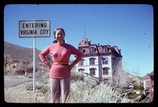 sl46 Slide 1970's Virginia City Nevada Woman Rainbow Belt 511a picture