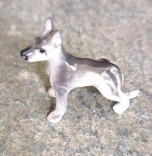 Vintage Miniature German Shepherd Figurine Trinket Box Porcelain Gray Dog 1.25