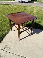 Vtg Bassett Walnut Lamp Table MCM Slatted Shelf Mid Century Modern 1960s picture