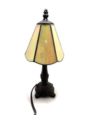 VTG Tiffany Style Bordois Lamp 12” Cream Stained Glass Cast Metal Bronze Base picture