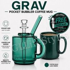 GRAV® COFFEE MUG LAKE GREEN POCKET BUBBLER, MINI WATER PIPE, BONG,  picture