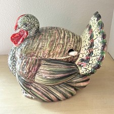 VTG Large Italian Majolica Turkey Tureen w/ Ladle Thanksgiving Holidays Italy picture