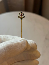 Gold Tone Metal Hatpin Stick Pin w/ Red Center Stone Accent, Hat Pin picture