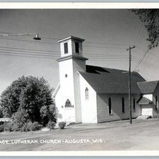c1950s Augusta, WI Grace Lutheran Church RPPC Street Lamp Post Real Photo WI picture