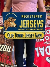 Vintage Anitque Old Style Metal Sign Jerseys Cows 14x20 Made in USA picture