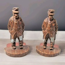 2 Vtg Folk Art Syroco Composition Wood Hobo PAIR Bookends Set -xx picture