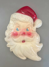 Vintage Christmas Santa Claus Face Chalkware Wall Plaque Plaster MCM 8” picture