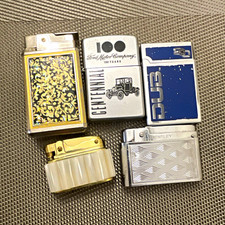 Vintage Collectible Cigarette Lighters Lot of 5 Silver Blue Pocket Lighters picture