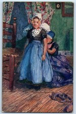 c1910's Dutch Girl Fixing Dress Pictorial Holland Oilette Tuck Antique Postcard picture