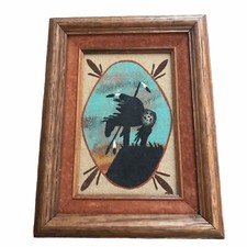 'End of the trail'  Navajo Warrior Sand Painting  Wood Framed Signed picture