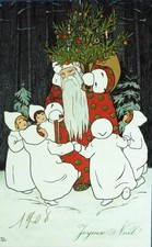 SUPERB Signed Pauli Ebner 1908 Santa Claus snow children dance Vienna Austria picture