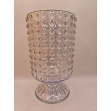 Vintage Hobnail Iridescent Pedestal Footed Glass Vase 7x4