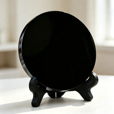 Natural Obsidian Scrying Mirror Reiki Healing Quartz Crystal Decor with Stand picture