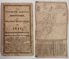 1847 antique WORCESTER ma ALMANAC DIRECTORY foldout MAP ADS artificial leg picture