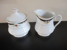 Bennington by Lynns Fine China Sugar Bowl w/Lid and Creamer w/Gold Trim picture