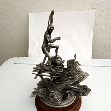 Chilmark Pewter Yakima Salmon Fisherman Figurine Wood Base LE 7/500 1992 picture