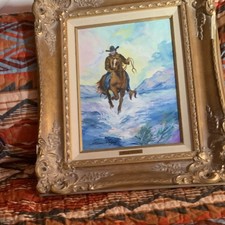 Pilar Wayne Original Handmade Western Cowboy Painting Framed It is 19 x16 frame picture