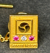 GM 1/10 10K Gold Fill General Motors Employee Service Award Tie Tac Pin 3 Stones picture