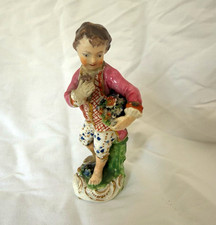 Antique Derby Porcelain Miniature Figure Boy Flowers c.1780 English Georgian 3” picture