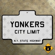 Yonkers New York city limit state highway road sign 1922 marker boundary 15x10 picture