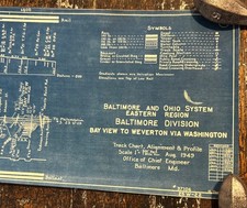 Rare 1949 Track Cart BLUEPRINT Map BALTIMORE and OHIO B & O RAILROAD 6” X 110” picture
