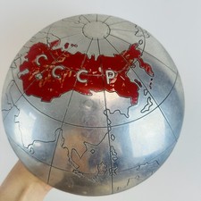 Vintage USSR Metal Wall Plaque CCCP Map Hemisphere Soviet Space Age Decor 1960s picture