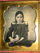 Little Girl Holding a Bird - Pigeon or Mourning Dove 1/6 Daguerreotype Rare picture