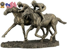 US 12.63 Inch Two Jockeys Horse Racing Cold Cast Bronze Figurine  picture