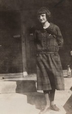 1920s Pretty Woman Portrait Bobbed Hair Plaid Outfit Front Porch Fashion picture