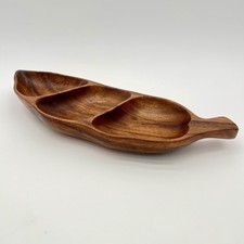 Vintage Alii Woods Honolulu Monkeypod Wood 3 Compartment Tray Freeform Tiki MCM picture