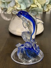 Vtg Cristal d’Arques 24% Lead Crystal Leaping Dolphin Figurine Cobalt Blue Wave picture